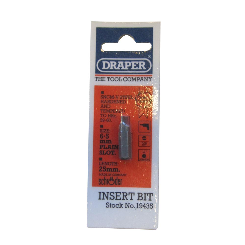 Draper Screwdriver Bit, 6.5mm Slot - 1/4" Hex