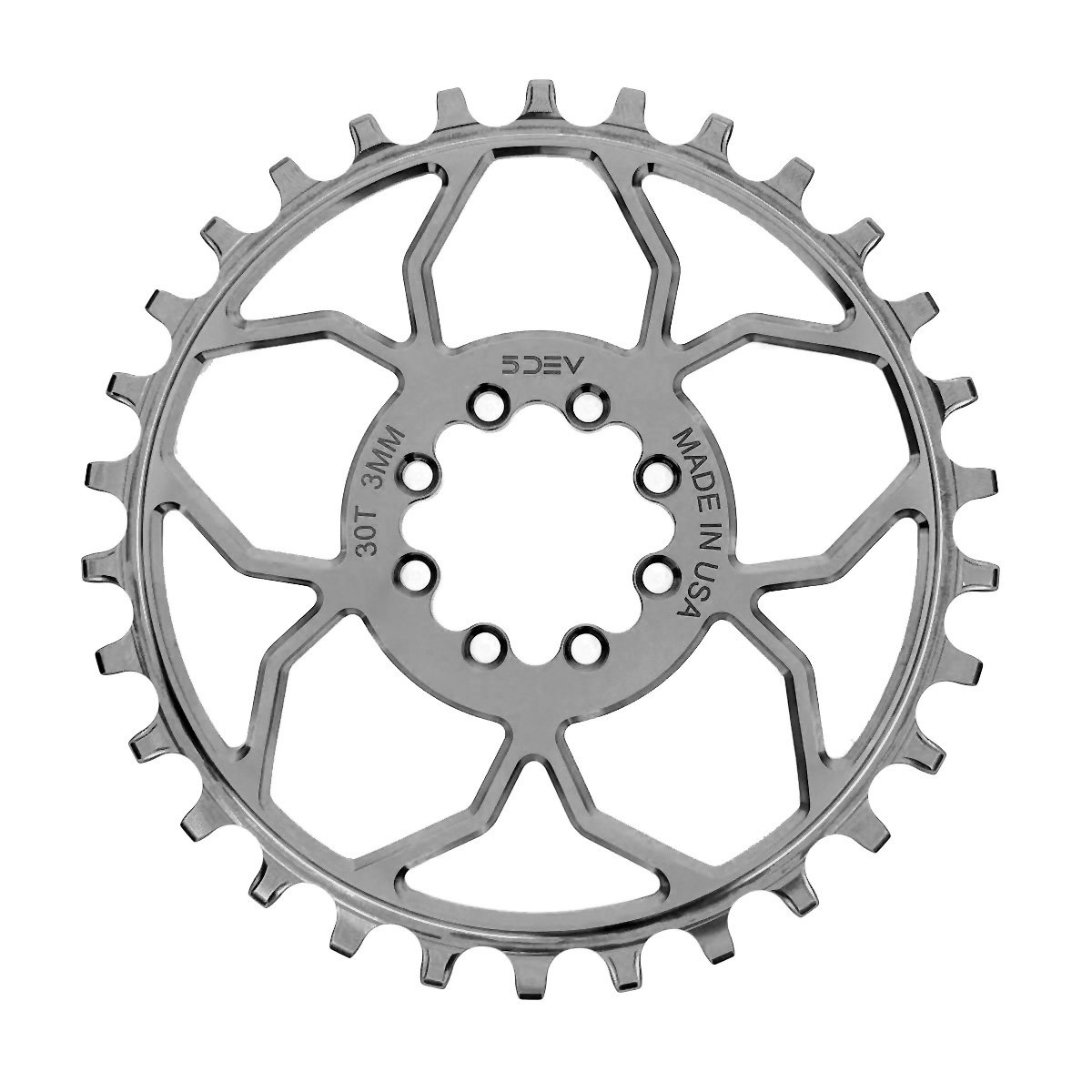 5Dev 8-Bolt Direct Mount T-Type Aluminium Chainring Raw Silver 30T