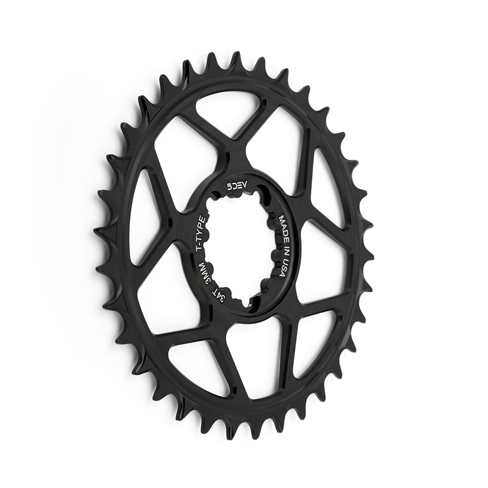 5Dev 3-Bolt Direct Mount T-Type Aluminium Chainring Black 34T