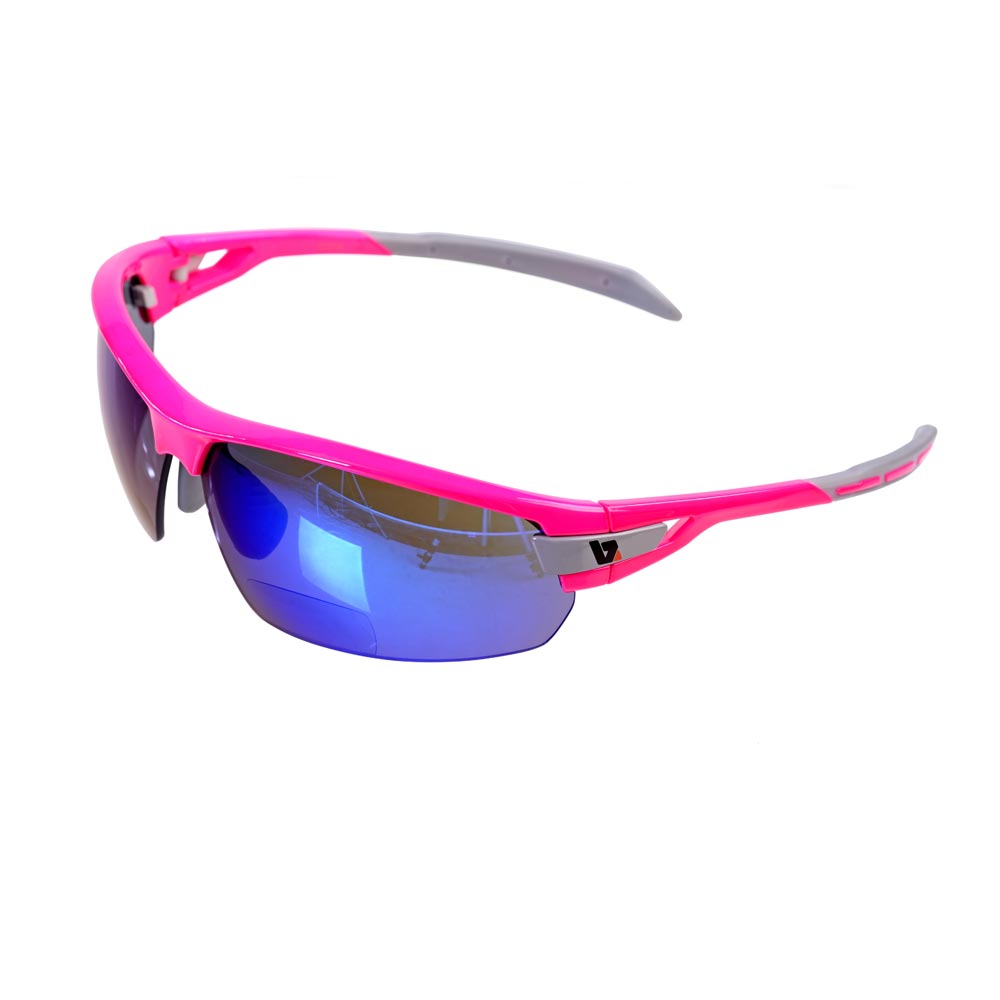 BZ Optics PHO Sunglasses Blue Mirror Bi-Focal Lenses +1.5 Pink Frame