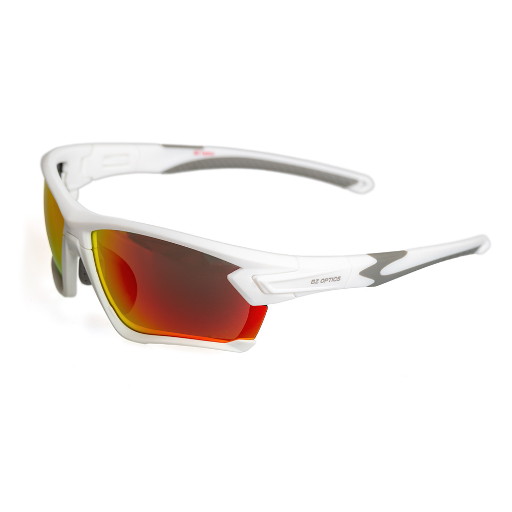 BZ Optics Tour Sunglasses Revo Red Mirror Lenses White Frame