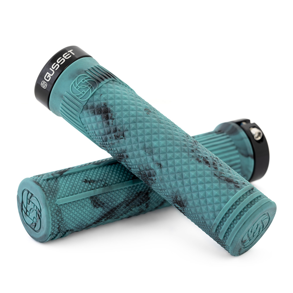 Gusset Grips Black/Teal Swirl 133mm S2 Lock-On Grips Extra Soft 