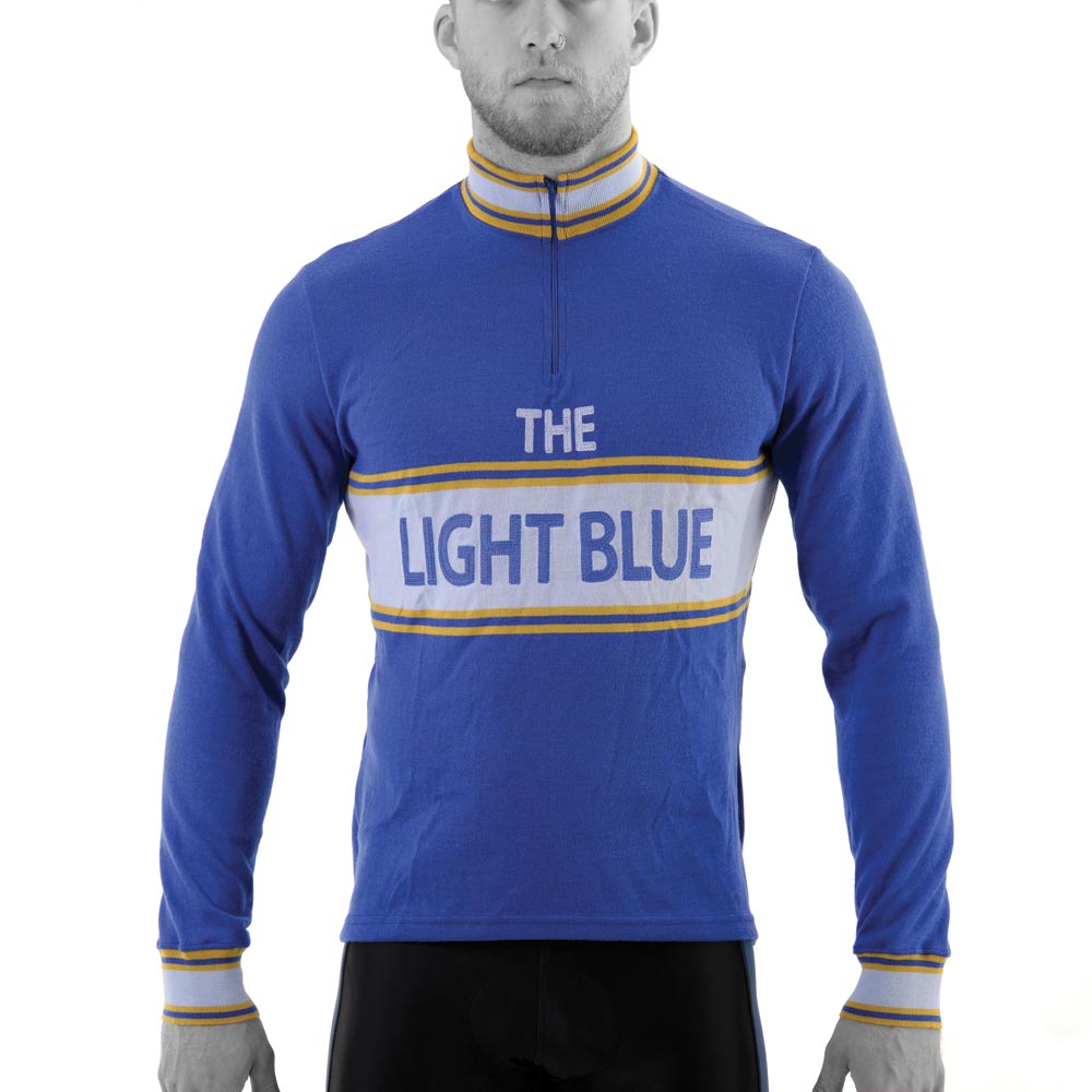 Cycle Jersey Light Blue Sport Classic Long Sleeve Merino Wool Blue