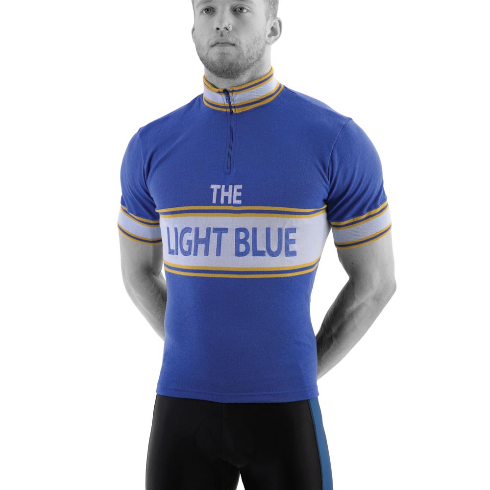 Cycle Jersey Light Blue Sport Classic Short Sleeve Merino Wool Blue