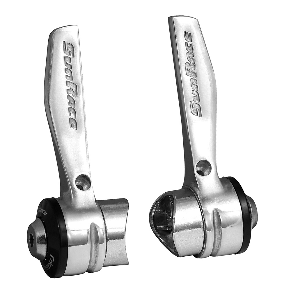 SunRace R90 Downtube Shifters 9 Speed Indexed RH Friction LH Braze On Silver
