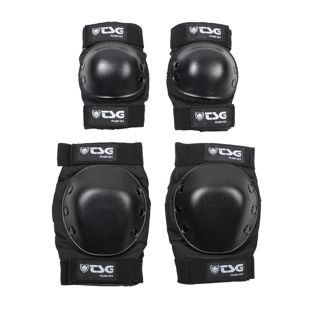 TSG Plain Set Pads Knee & Elbow Guards Hardshell Caps Black