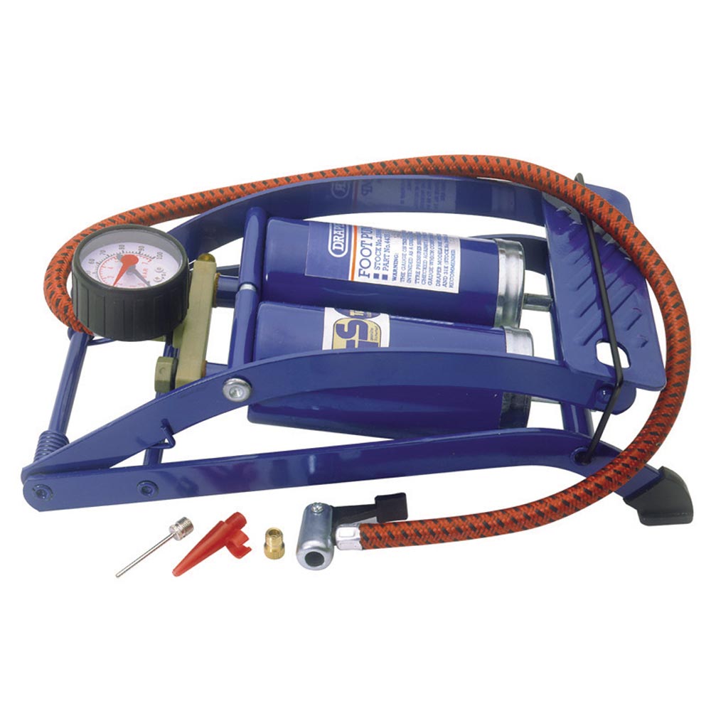 Draper Blue Double Double Barrel Foot Pump