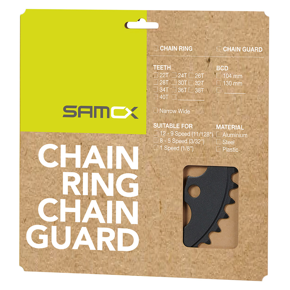 Samox Steel 36T Chainring – 104 BCD Narrow Wide | Black e-Bike Compatible